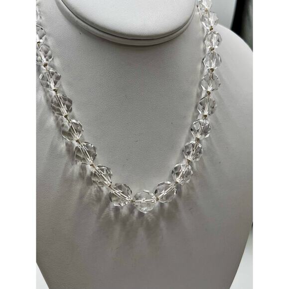 Faceted Rock Crystal Graduated Vintage Gold Filled Clasp Single Strand Necklace - Picture 3 of 16